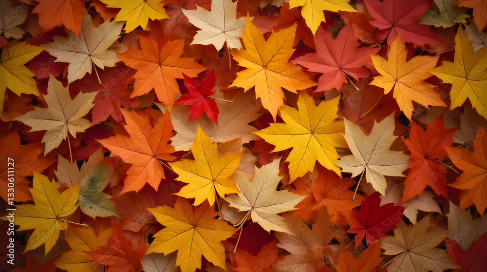Stunning Overhead View of Vibrant Colorful Autumn Maple Leaves Flatlay Stunning Overhead View of Vibrant Colorful Autumn Maple Leaves Flatlay