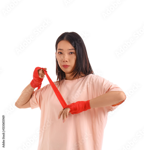 Young asian woman wrapping ...