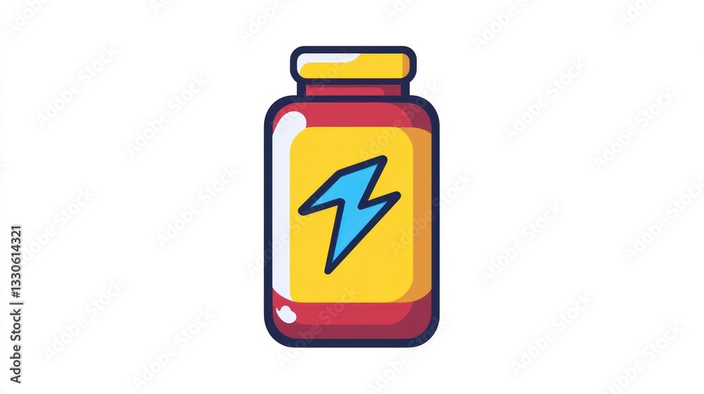 Energy Supplement Bottle with Lightning Bolt Icon for Health and Fitness Graphics Energy Supplement Bottle with Lightning Bolt Icon for Health and Fitness Graphics
