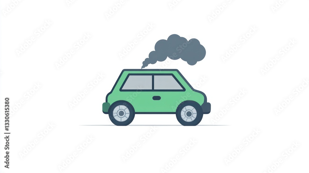 Fototapeta premium Polluting Vehicle Green Car Emitting Black Smoke Environmental Impact Illustration
