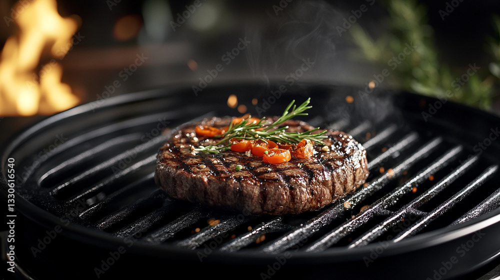 Cinematic grilled beef steak photography with juicy details, charred texture, and professional food lighting.