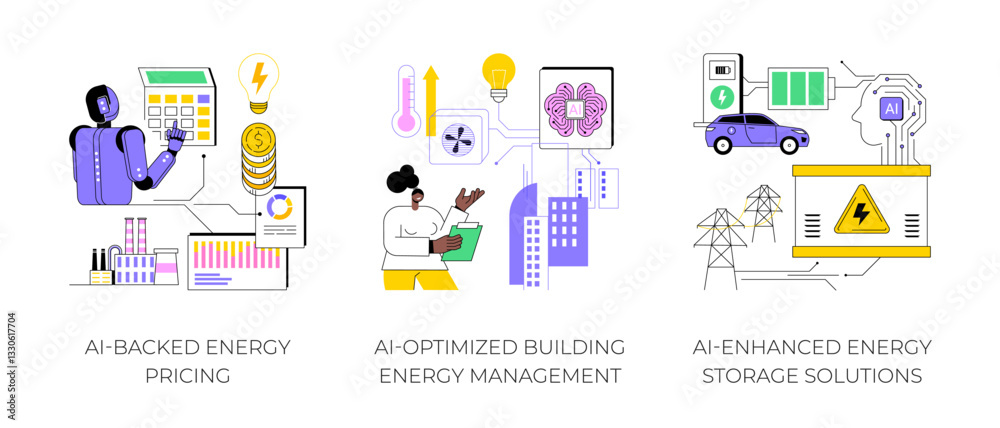AI in energy generation abstract concept vector illustrations.