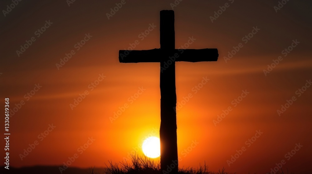 Sunset Silhouette Cross Christian Religious Image Sunset Silhouette Cross Christian Religious Image
