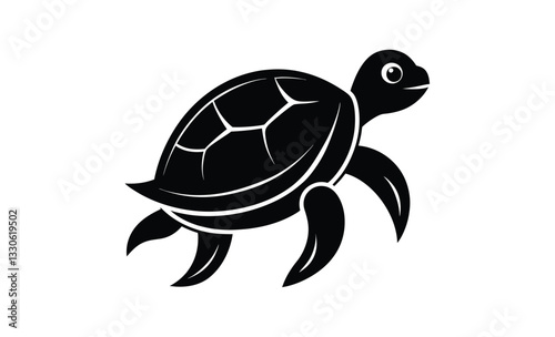 Tranquil turtle vector, silhouette of turtle swimming in black and white, ocean symbolism 