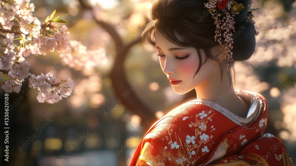 Elegant Traditional Attire Amidst Blossoms A Serene Moment in Nature Elegant Traditional Attire Amidst Blossoms A Serene Moment in Nature
