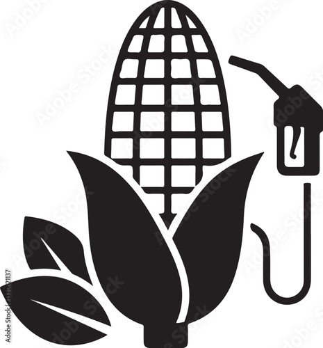 biofuel icon. refueling gun and corn. eco friendly industry, environment and alternative energy symbol. isolated vector image