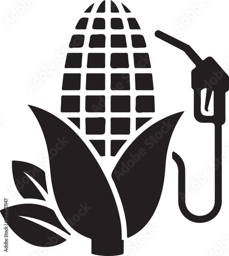 biofuel icon. refueling gun and corn. eco friendly industry, environment and alternative energy symbol. isolated vector image