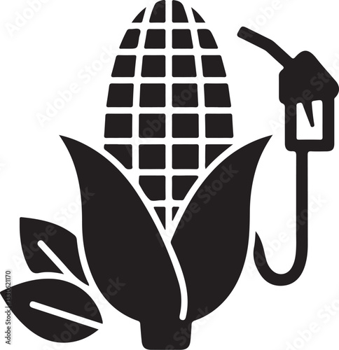biofuel icon. refueling gun and corn. eco friendly industry, environment and alternative energy symbol. isolated vector image