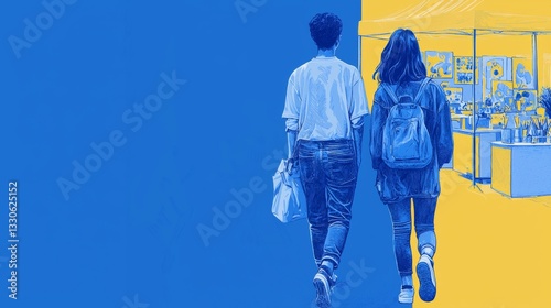 Obraz na płótnie White siblings attending a kids art festival Pop art aesthetics illustration. w salonie