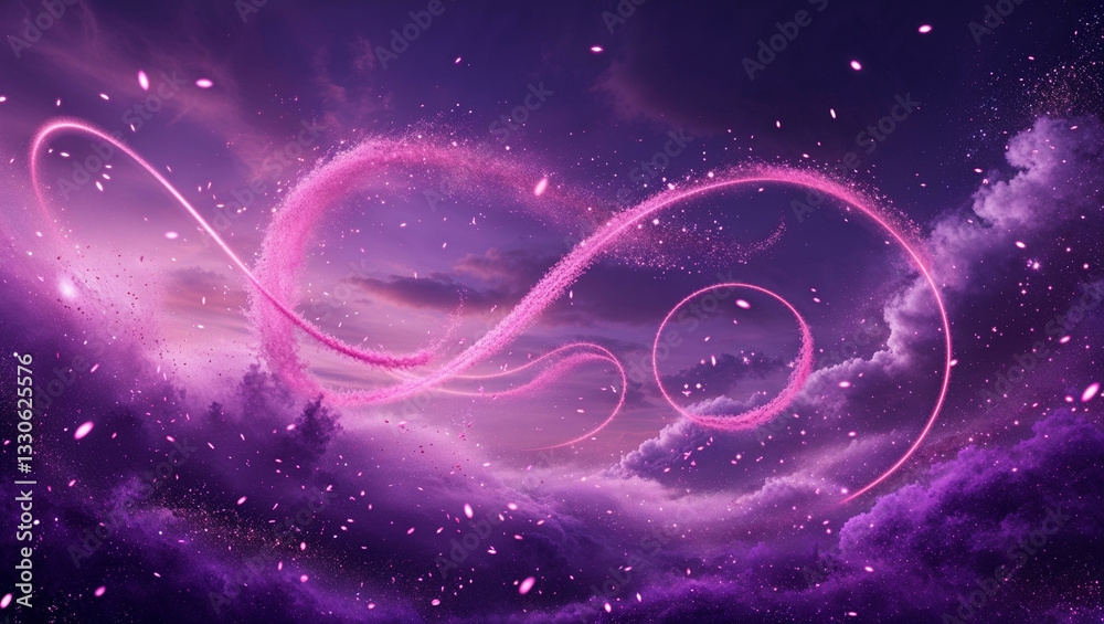 Fototapeta premium A majestic, deep purple backdrop, reminiscent of a twilight sky, with luminous pink dust Background