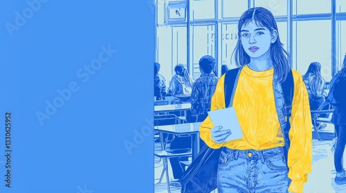 A white teen hosting a climate change awareness meeting Pop art aesthetics illustration.