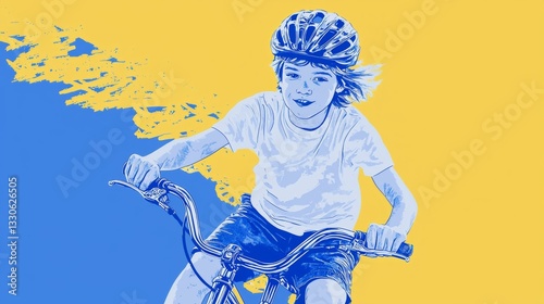 A white teen doing freestyle tricks on a BMX bike Pop art aesthetics illustration.