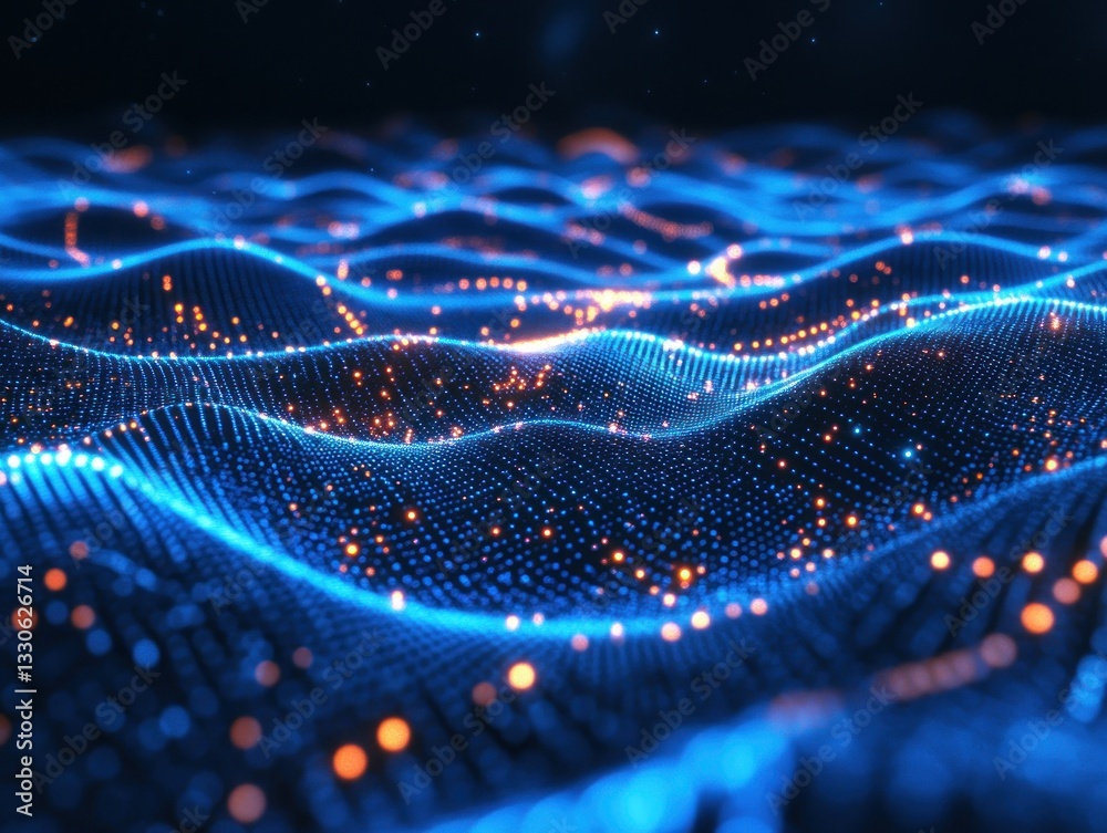 Abstract digital waves with glowing particles at night Abstract digital waves with glowing particles at night