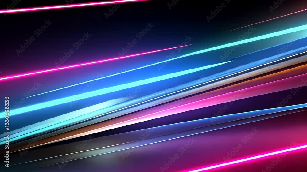 Dynamic, vibrant, neon lines intersecting in dark space