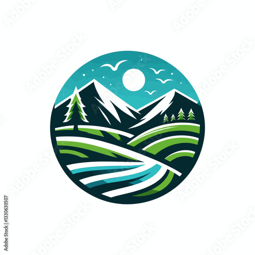 Logotipo vetorial com ilustração da natureza em estilo moderno colorido sobre fundo clipart transparente isolado, perfeito para branding, ecologia e projetos criativos contemporâneos.