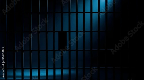 Prison Cell Bars Casting Shadows: Symbolizing Confinement and Loss of Freedom. metal prison cell bars casting shadows on the floor, representing themes of incarceration, confinement

