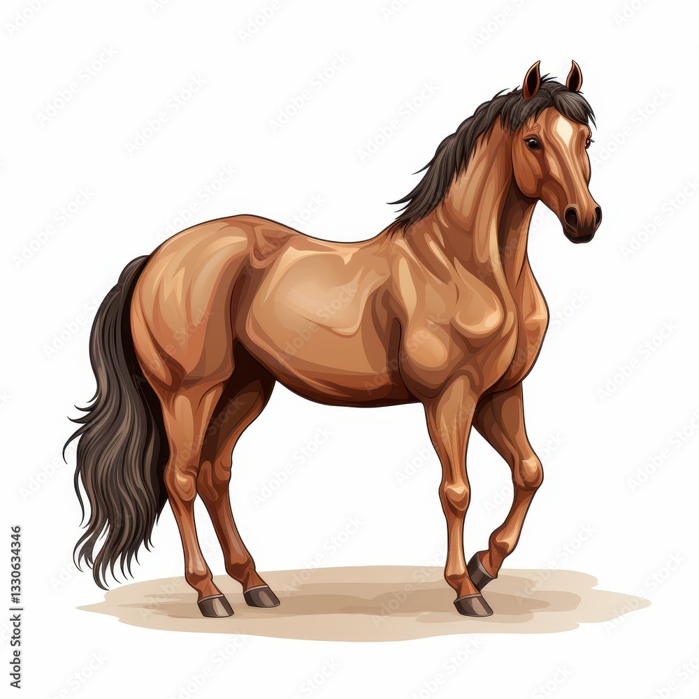 Obraz premium A stunning brown horse stands proudly, showcasing its grace and strength against a clean white backdrop.