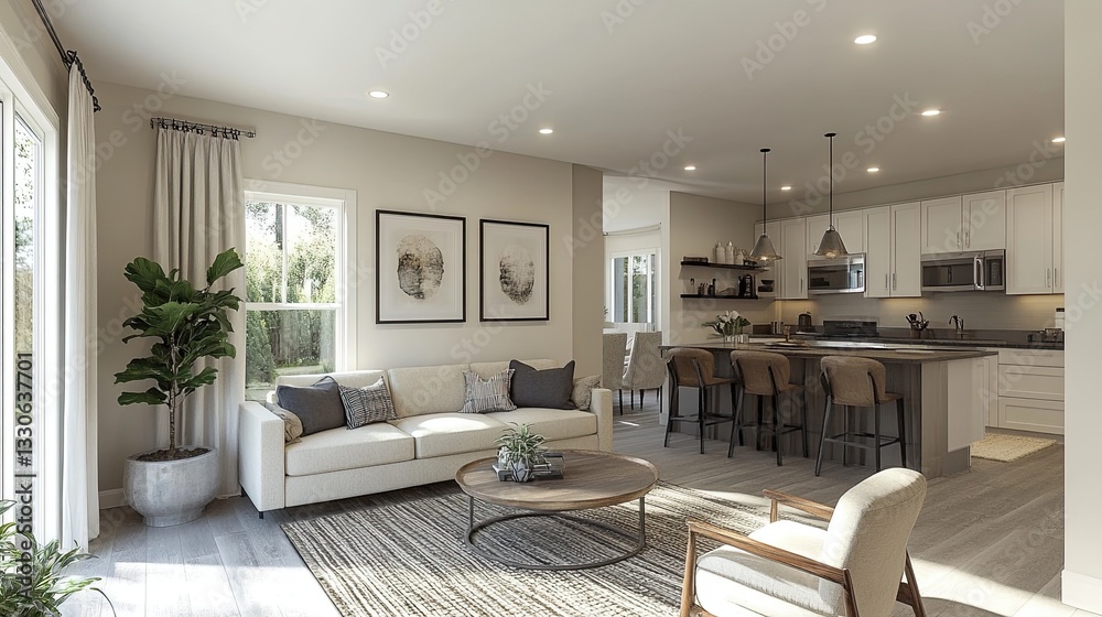 A spacious living room showcasing a sofa, table, chairs, and a shelf, arranged in a cozy, functional layout. A spacious living room showcasing a sofa, table, chairs, and a shelf, arranged in a cozy, functional layout.