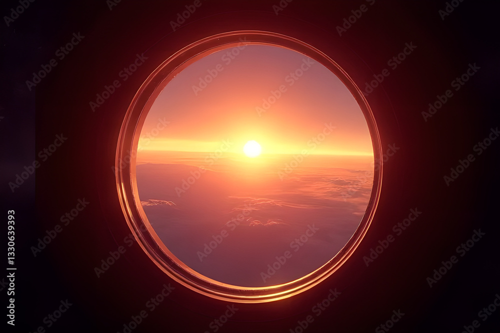 Obraz premium Sunrise Through Spaceship Window, Stunning Planet View, Space Station Porthole, Astronomy Background