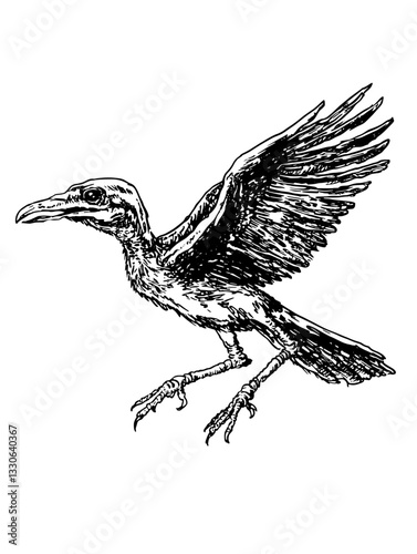 Hand-drawn vintage bird illustration with intricate details suitable for tattoo and product design