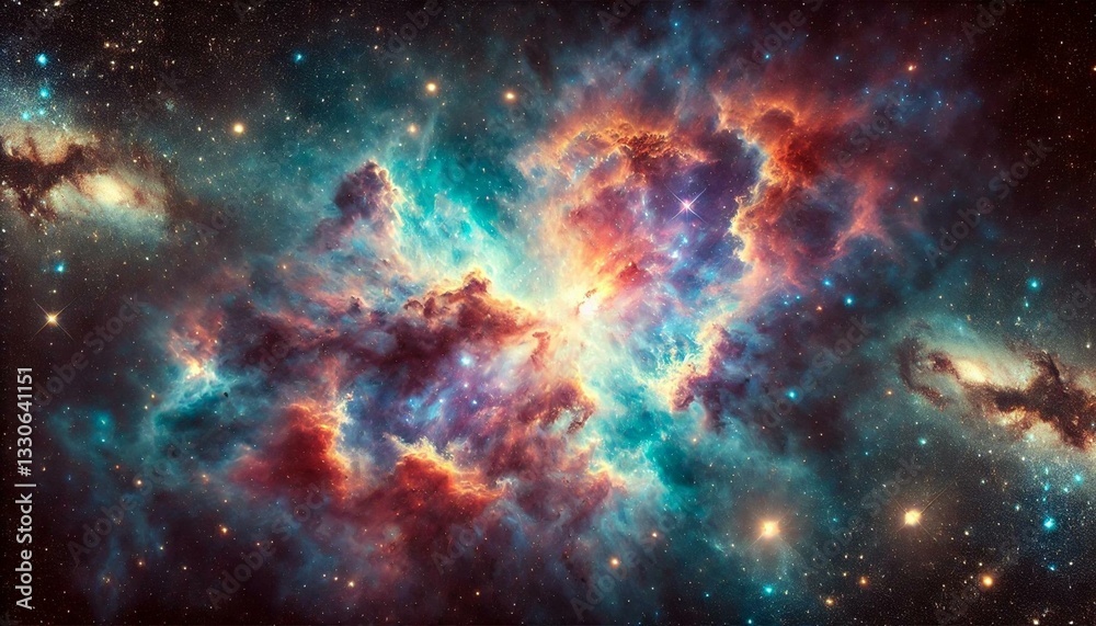 Vibrant deep space nebula with colorful cosmic clouds, glowing gas formations, bright stars and interstellar light in a dramatic astrophotography background – space, galaxy, universe, astronomy scene Vibrant deep space nebula with colorful cosmic clouds, glowing gas formations, bright stars and interstellar light in a dramatic astrophotography background – space, galaxy, universe, astronomy scene