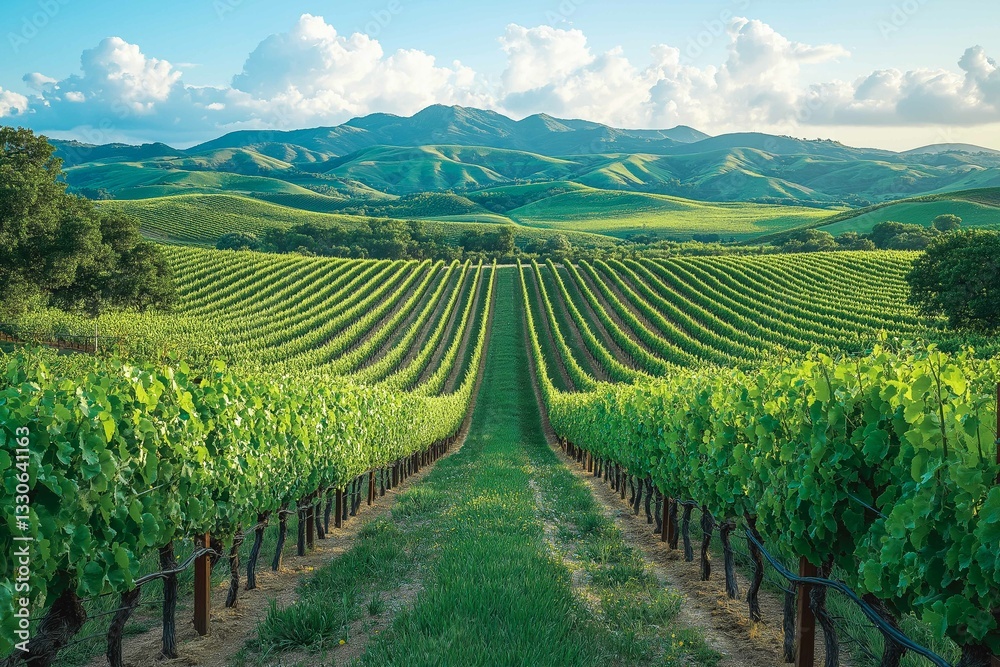 Fototapeta premium Vineyard with Rolling Hills in the Background