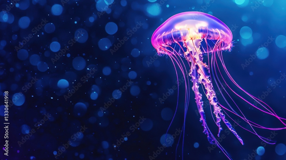 Fototapeta premium Glowing Comb Jelly Drifting in Deep Ocean