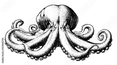 Engraved vintage octopus illustration in detailed hand-drawn vector style for tattoo and product design