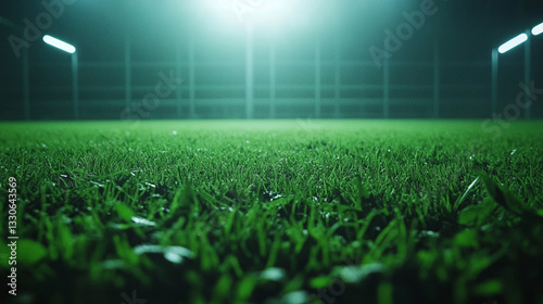 Obraz na płótnie Cinematic football stadium view with lush green grass, dramatic lighting, and dynamic sports atmosphere.
w salonie