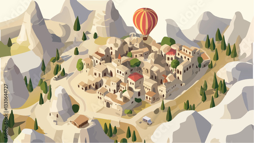 Cappadocia, Turkey in Isometric Style .eps