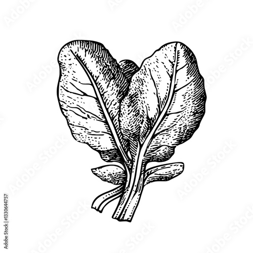 Detailed vintage vector illustration of fresh spinach leaves for culinary and botanical uses in design