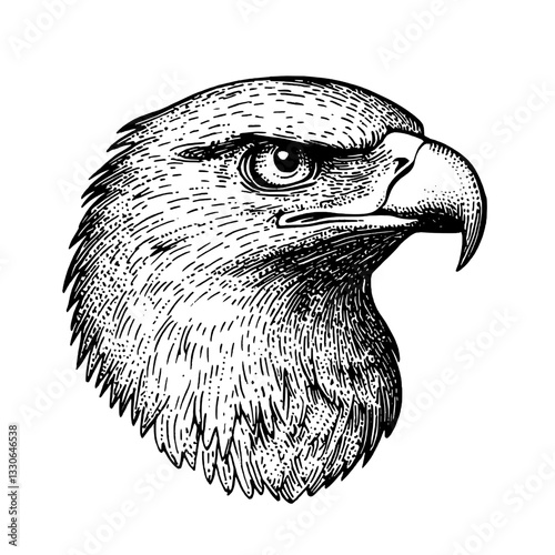 Engraved vintage illustration of a fierce eagle head for tattoo and product design