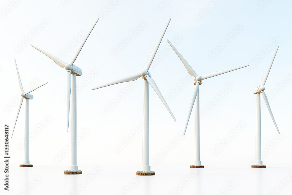 Wind turbines on transparent background
