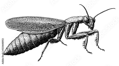 Intricate vintage engraving of a detailed insect illustration showcasing the unique features and anatomy of a wasp