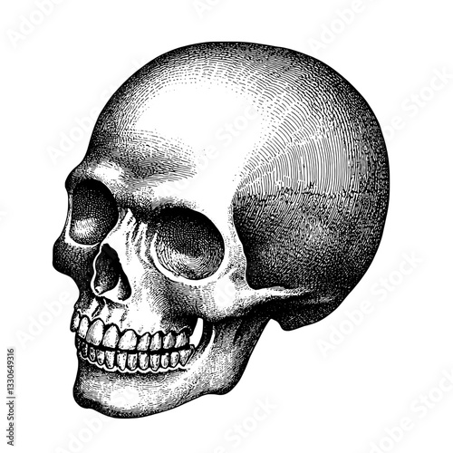 Engraved vintage skull illustration for tattoo and packaging design inspiration