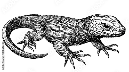 Engraved illustration of a lizard showcasing intricate hand-drawn details and vintage style suitable for tattoo and product design