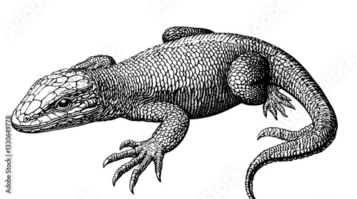 Detailed hand-drawn engraving of a lizard showcasing its intricate scales and features in a vintage style