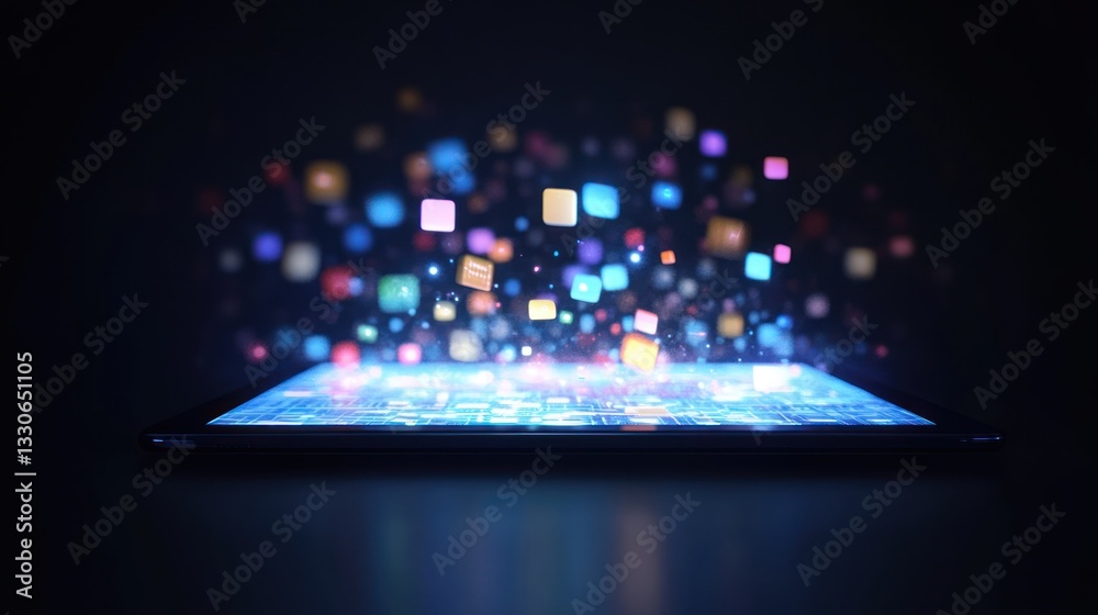 Fototapeta premium Tablet with digital data explosion