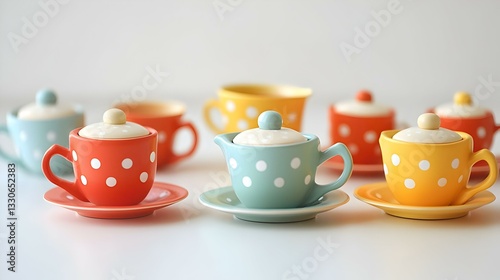 Vintage toy tea-set on white background