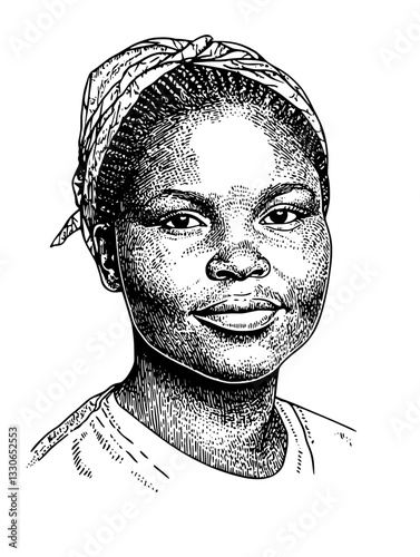 Hand-drawn vintage illustration of a woman wearing a headscarf showcasing graceful expression and cultural beauty