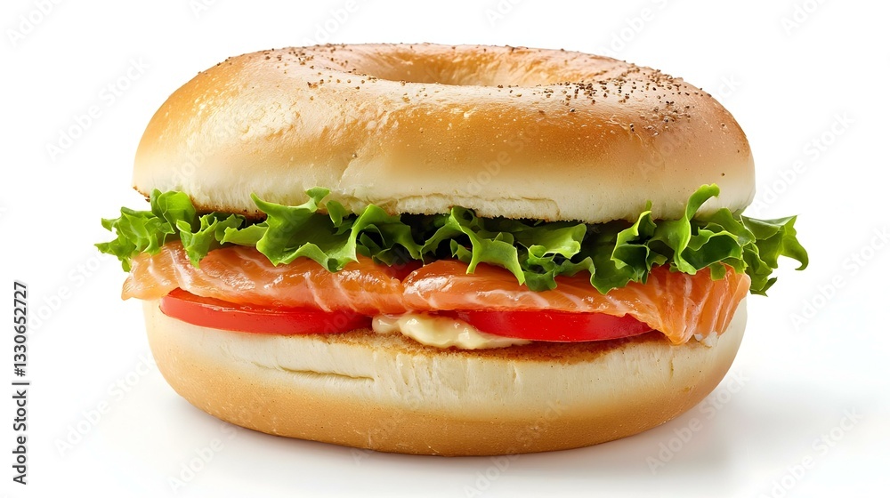single whole bagel sandwich with salmon isolated single whole bagel sandwich with salmon isolated
