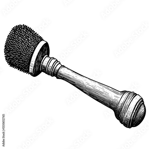 Engraved vintage hand-drawn illustration of a classic wooden brush with bristles