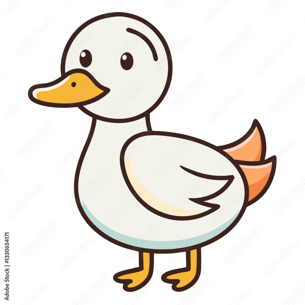 Happy cartoon duck with a cheerful expression, adorable character design on a white background