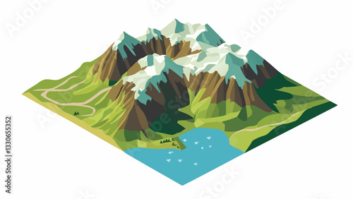 Swiss Alps- Mountain Peaks and Glacial Waters in Isometric Style .eps photo