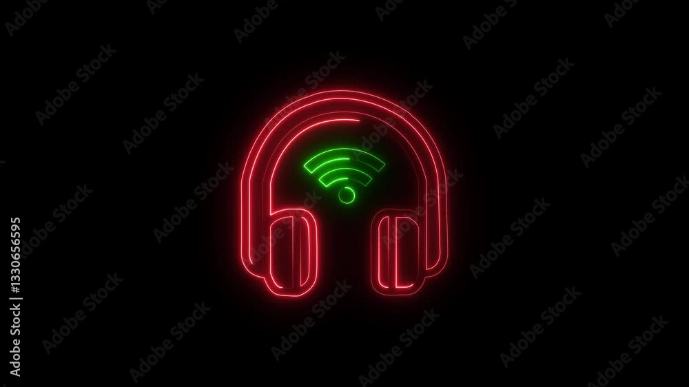 glowing neon wireless headphone icon isolated on black background. HD video motion graphic animatio glowing neon wireless headphone icon isolated on black background. HD video motion graphic animatio
