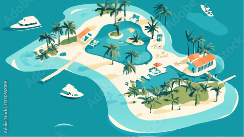 Bahamas- Crystal Clear Waters and Palm Trees in Geometric Form
