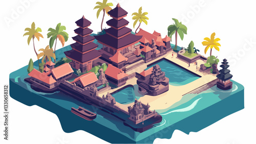 Bali- Beach, Temples, and Palm Trees in Geometric Form