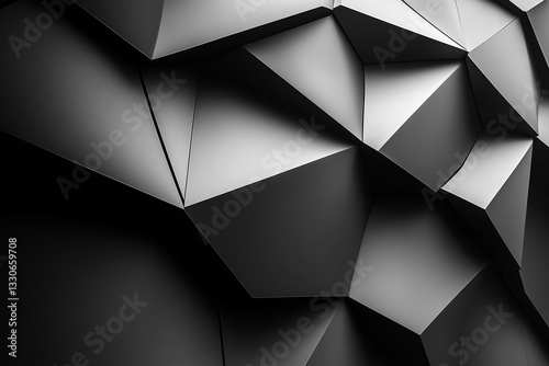 Abstract geometric shapes interlocking and overlapping in various shades of gray and black, offering a sleek, modern look.