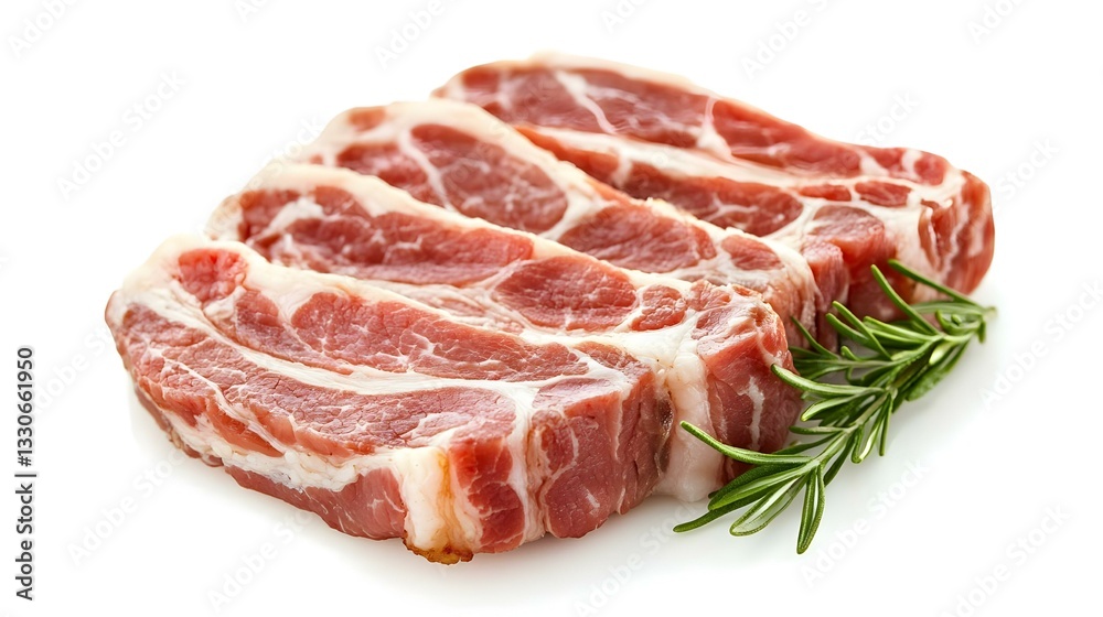 Raw bacon steaks isolated on white background