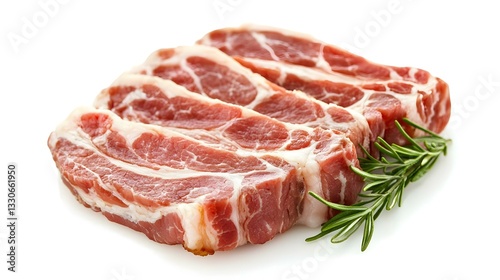 Obraz na płótnie Raw bacon steaks isolated on white background w salonie